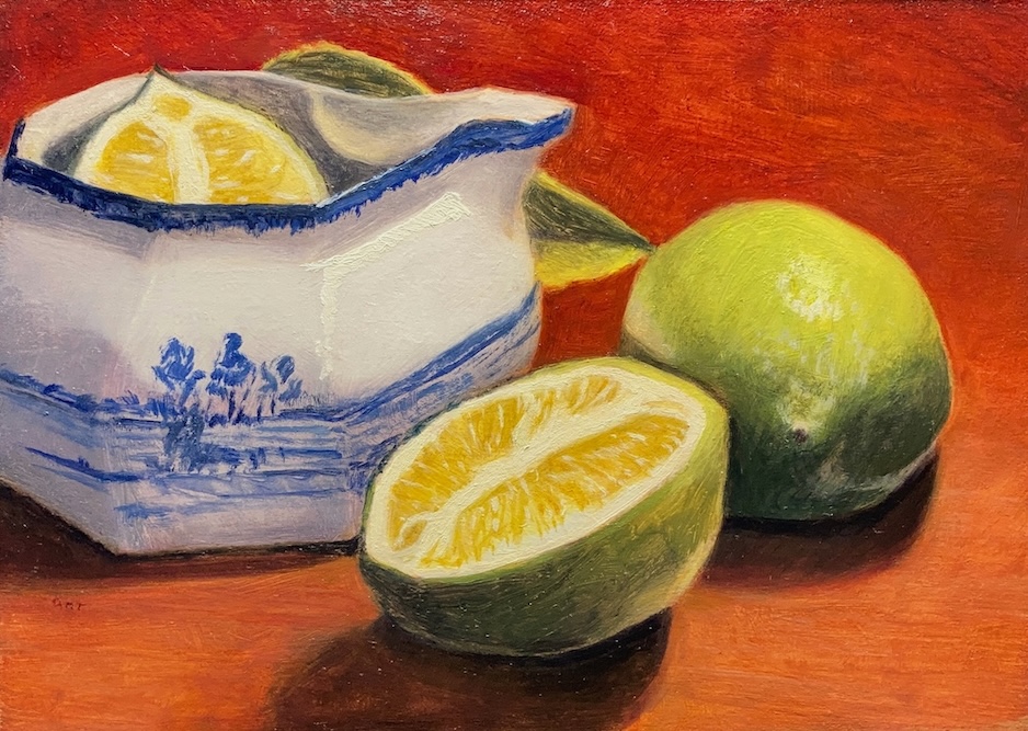Cut Unripe Lemons with Delft Jug